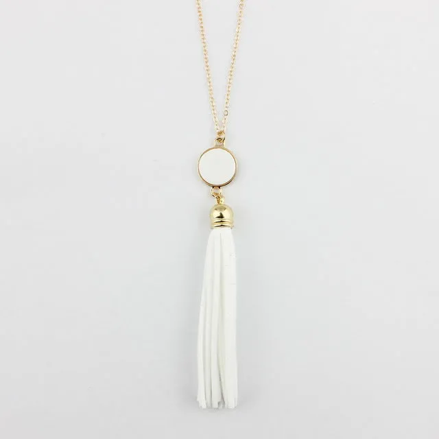 Monogram Acrylic Blank Disc Long Chain Pendant BOHO Tassel Necklace for Women Custom Personalized Pendant Necklace Acrylic Blank
