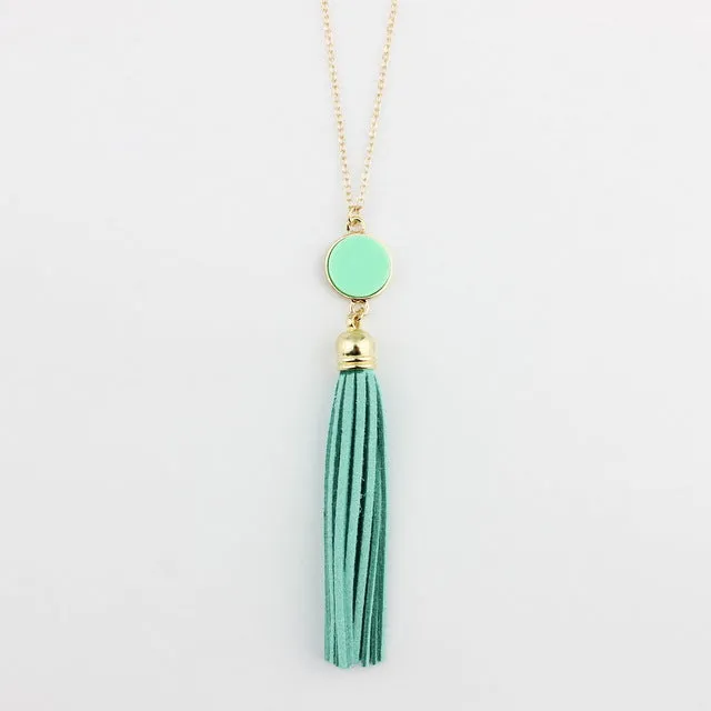 Monogram Acrylic Blank Disc Long Chain Pendant BOHO Tassel Necklace for Women Custom Personalized Pendant Necklace Acrylic Blank