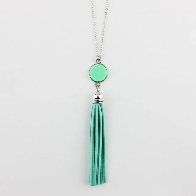 Monogram Acrylic Blank Disc Long Chain Pendant BOHO Tassel Necklace for Women Custom Personalized Pendant Necklace Acrylic Blank
