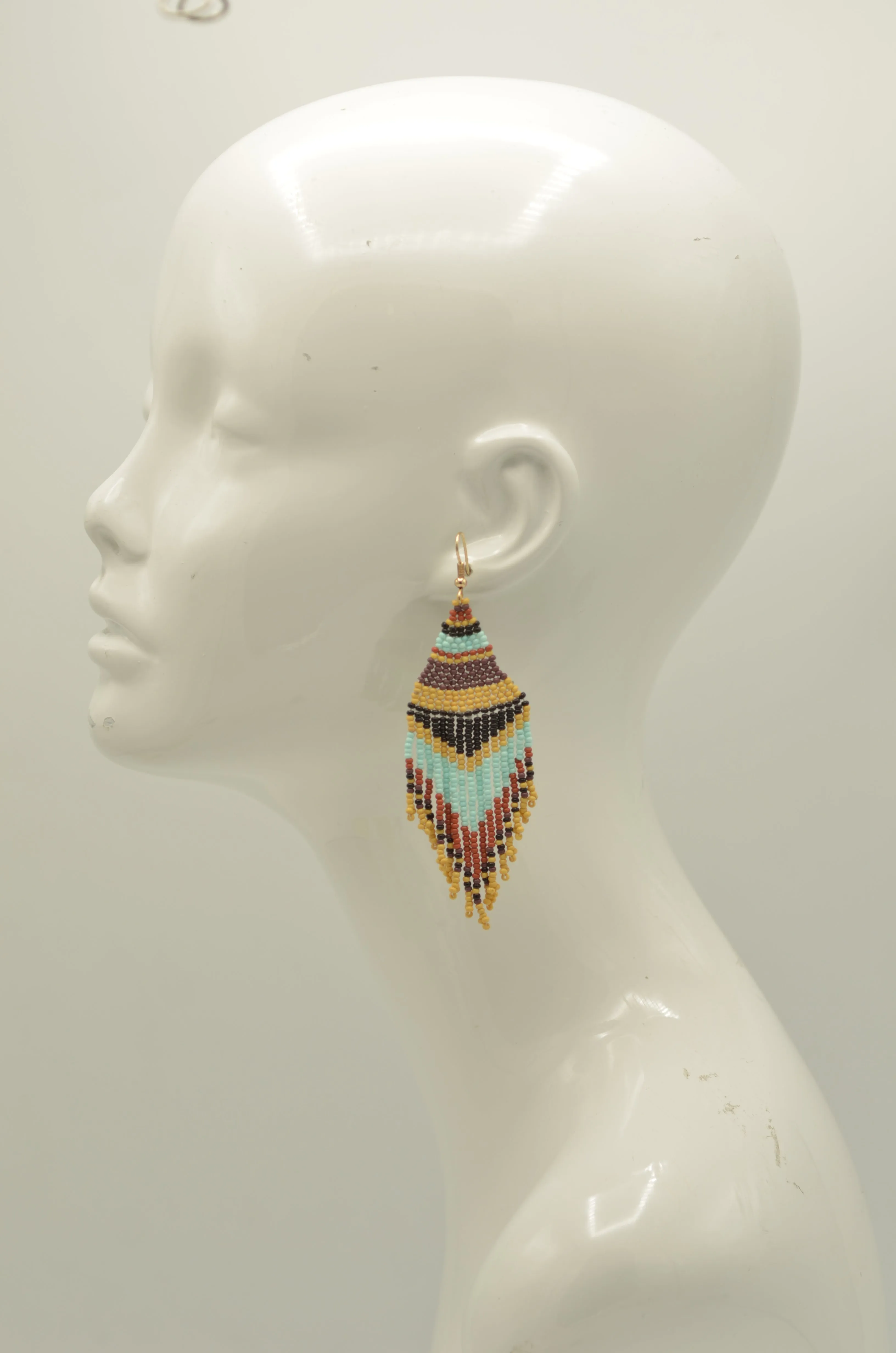 Multi-color Bohemian Seed Bead Long Tassel Earrings #ER-1140