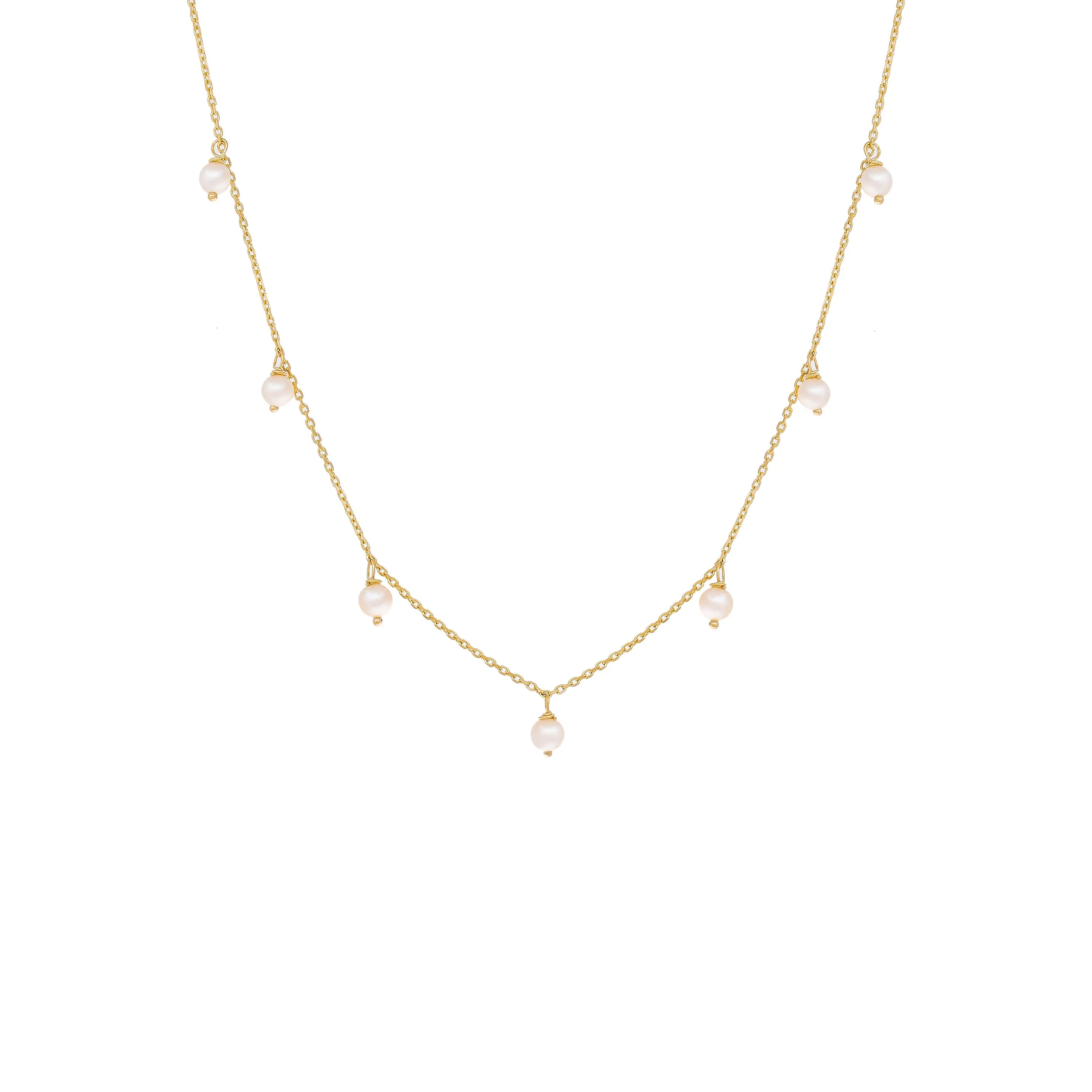 Multi Dangling Pearl Necklace 14K