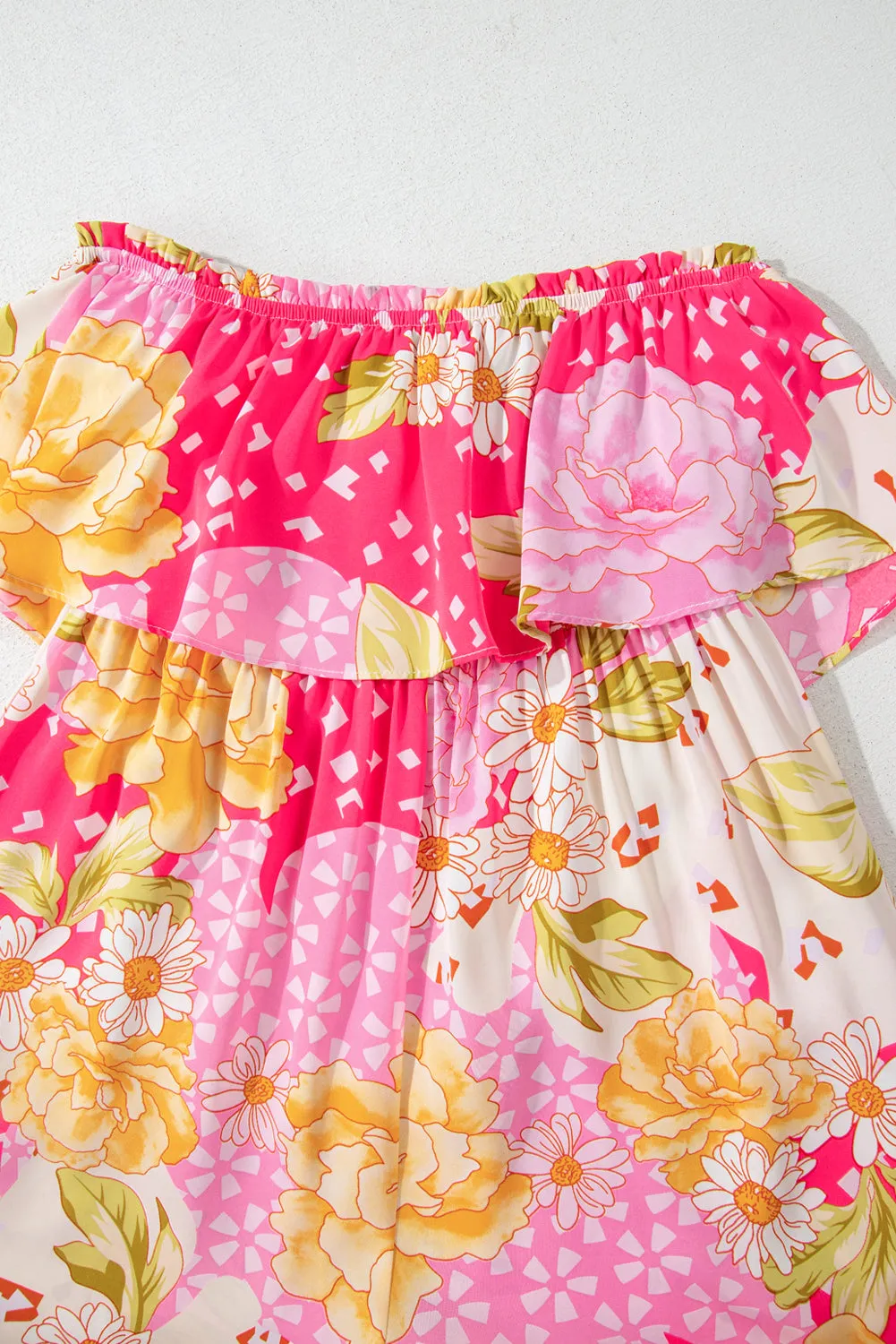 Multicolour Floral Print Ruffled High Waist Tube Top Loose Jumpsuit