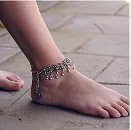 New Boho Ethnic Summer Multilayer Metal Chains Natural Green Stone Bead Anklet Foot Flower Vintage Jewelry Bracelet Accessories