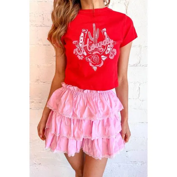 NEW DAY   MOON top tier ruffle skorts in pink