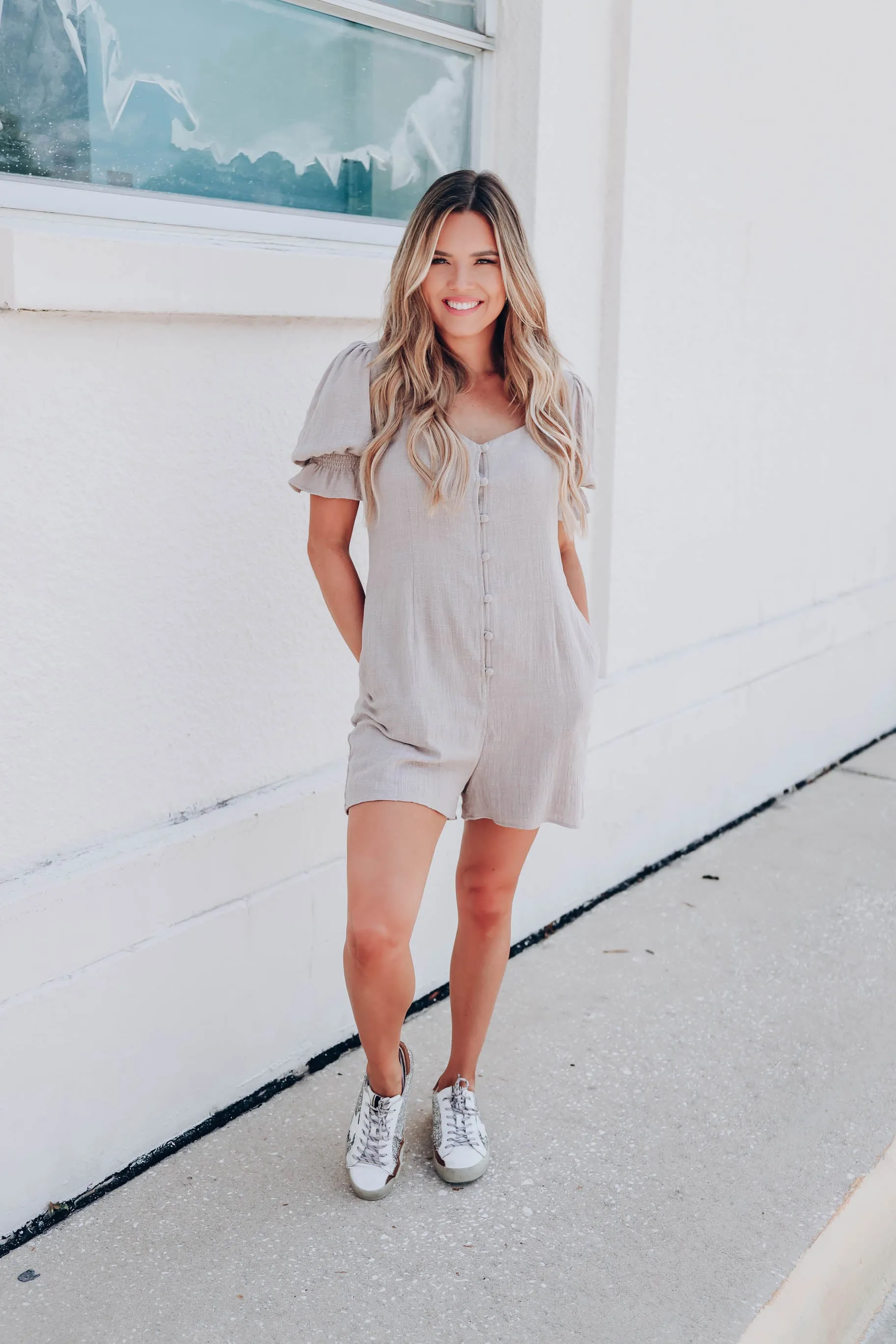 Noa Puff Sleeve Romper - Mocha