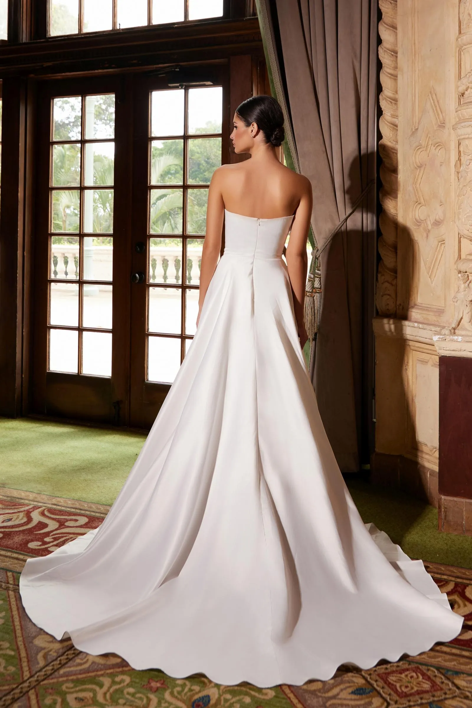 Nox Anabel JW938 Floor Length A-Line Sweep Train Gown High Slit Strapless
