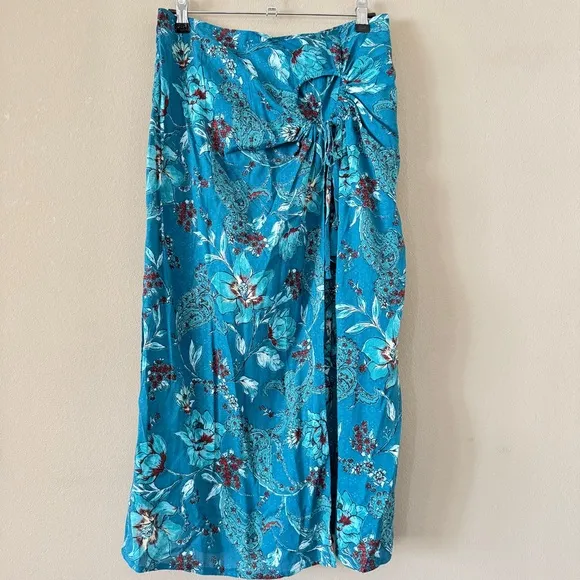 NWT Band of The Free CELENE TEAL FLORAL LAYERED MIDI SKIRT L
