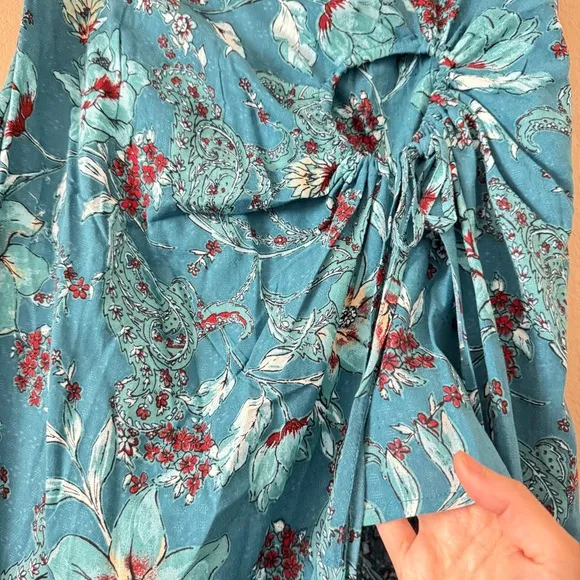 NWT Band of The Free CELENE TEAL FLORAL LAYERED MIDI SKIRT L