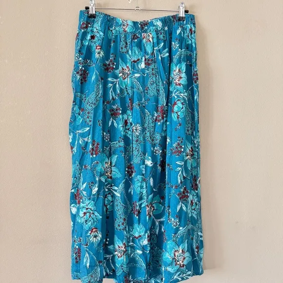 NWT Band of The Free CELENE TEAL FLORAL LAYERED MIDI SKIRT L