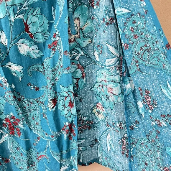 NWT Band of The Free CELENE TEAL FLORAL LAYERED MIDI SKIRT L