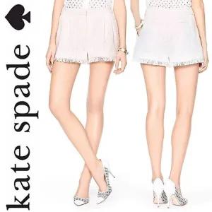 NWT Kate Spade White Tweed Fringe Pleated High Waisted Preppy Dress Shorts 2