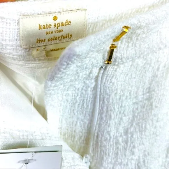 NWT Kate Spade White Tweed Fringe Pleated High Waisted Preppy Dress Shorts 2