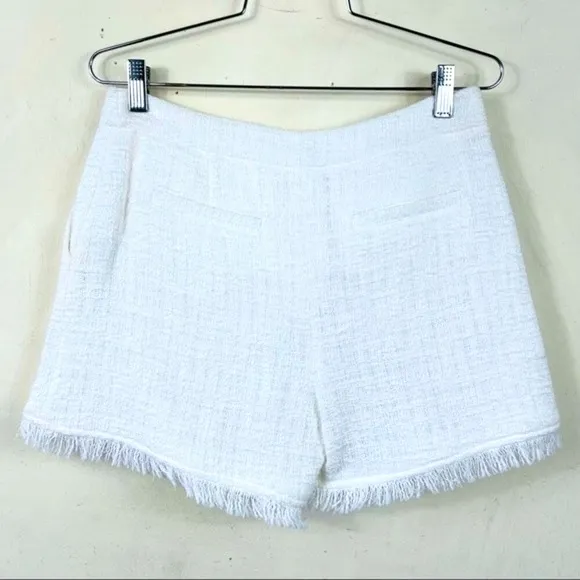 NWT Kate Spade White Tweed Fringe Pleated High Waisted Preppy Dress Shorts 2