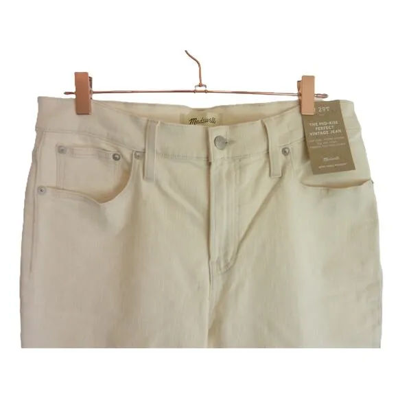 NWT Madewell Mid Rise Perfect Vintage Jean Ecru White 29T