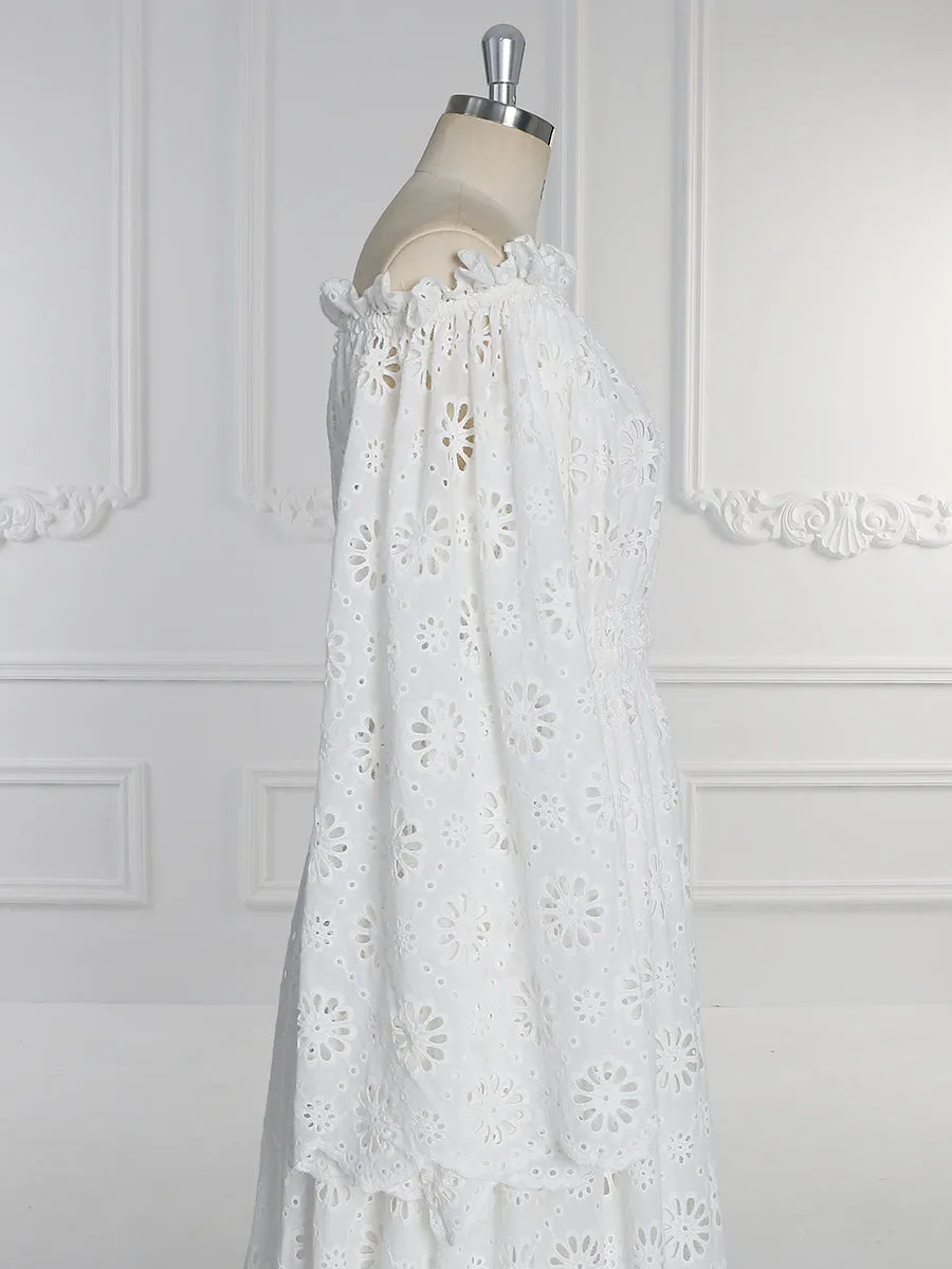 Off Shoulder Long Bell Sleeves Bohemian Wedding Dress Photo Shoot Dress YW231094