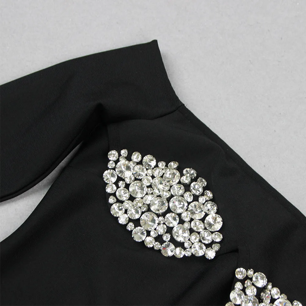 Off Shoulder Long Sleeve Rhinestone Mini Bandage Dress HL9400