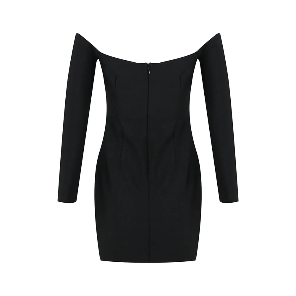 Off Shoulder Long Sleeve Rhinestone Mini Bandage Dress HL9400
