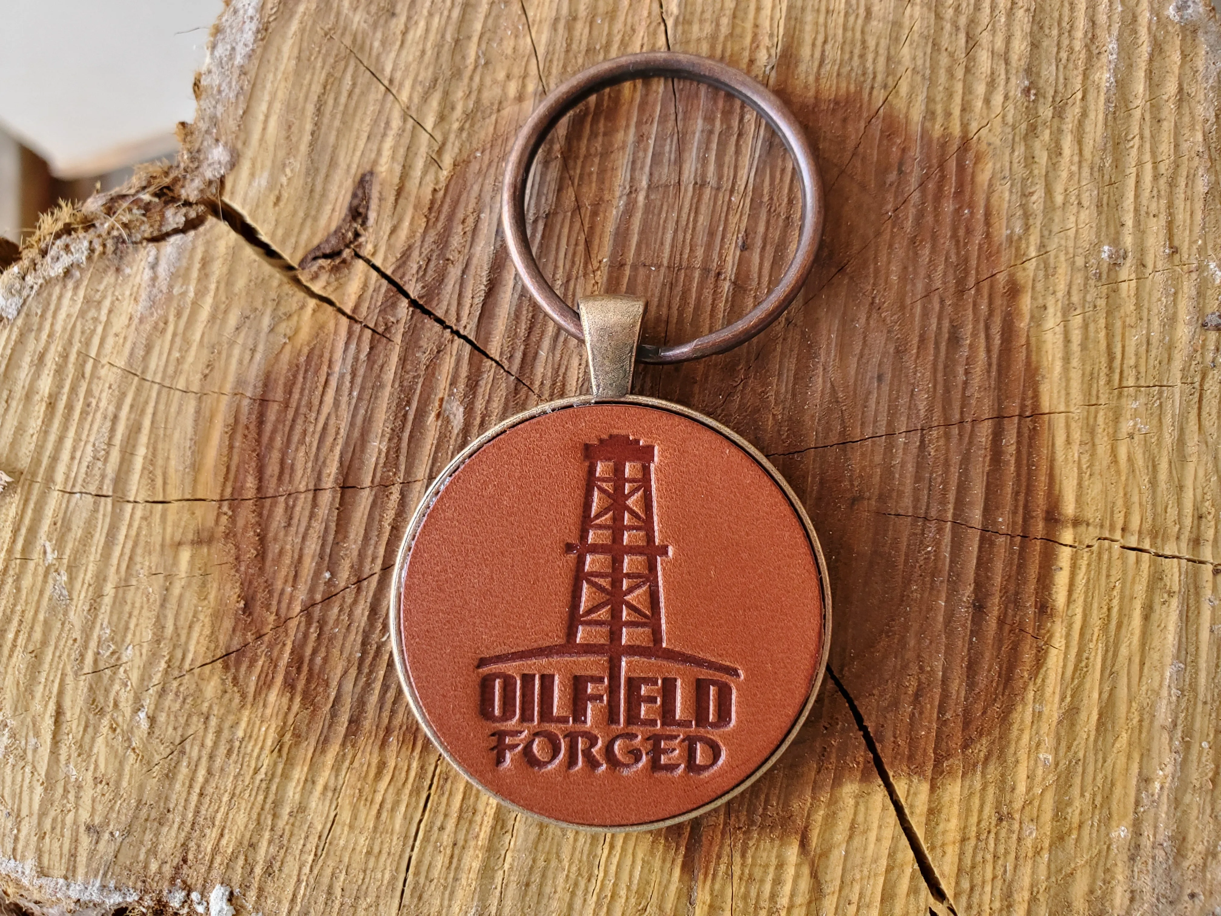 Oilfield Forged Leather Keychain