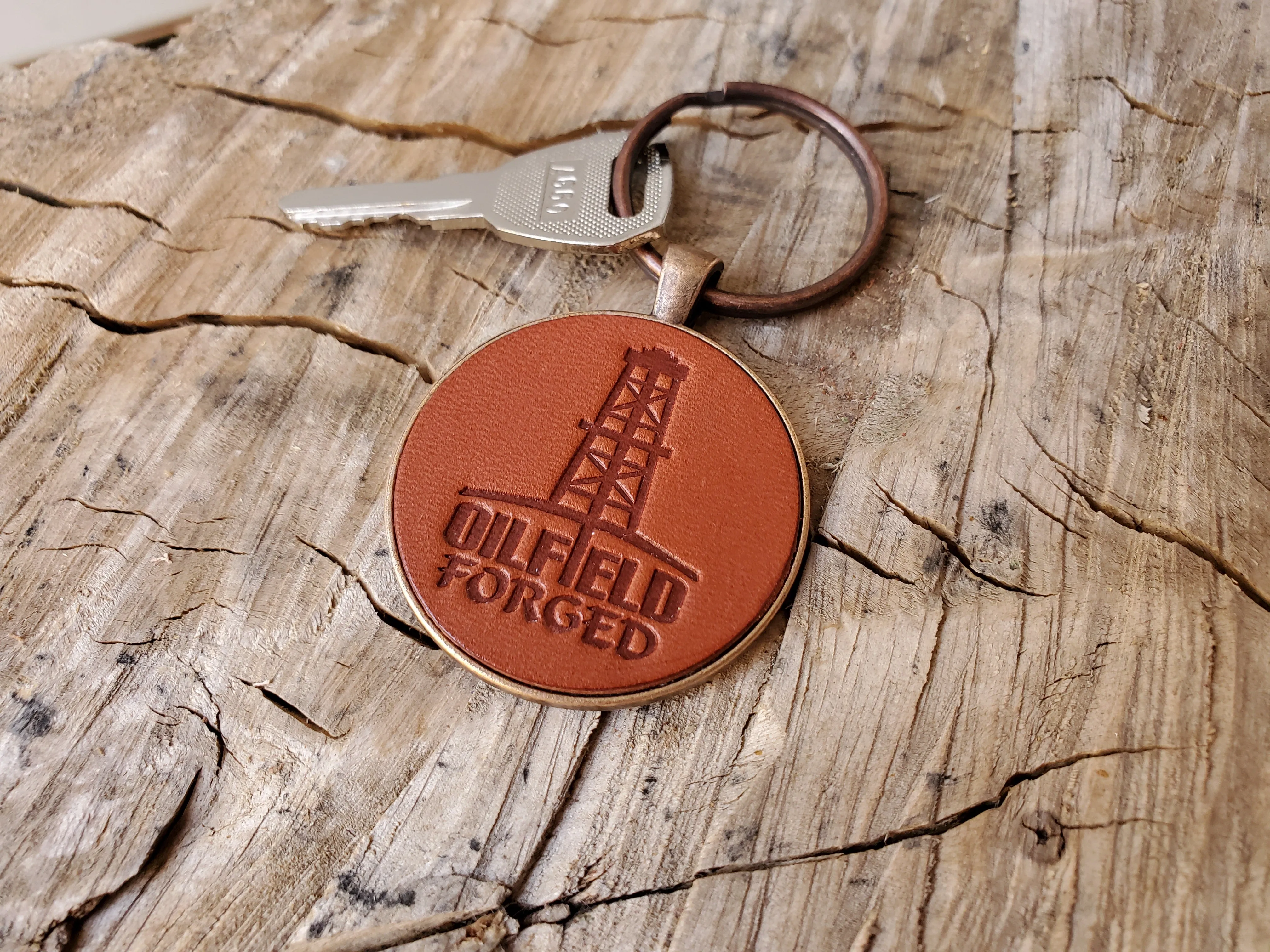 Oilfield Forged Leather Keychain