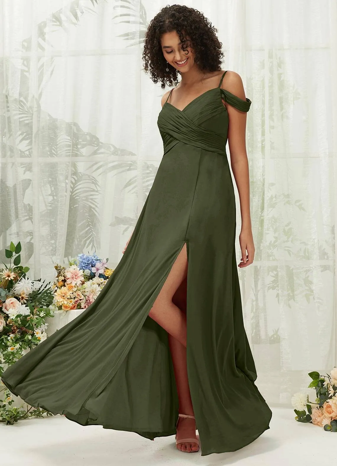 Olive Sweetheart Chiffon Convertible Bridesmaid Dress Pocket
