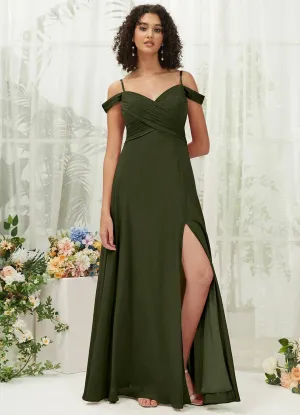 Olive Sweetheart Chiffon Convertible Bridesmaid Dress Pocket