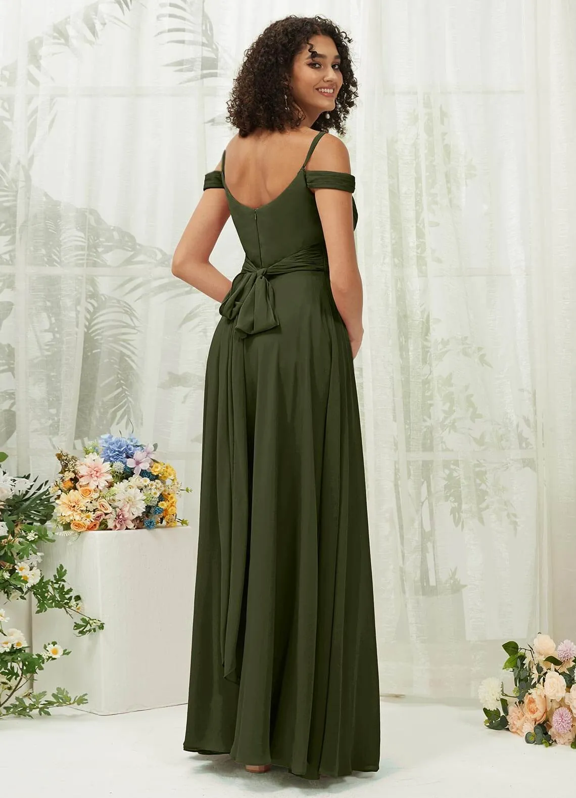 Olive Sweetheart Chiffon Convertible Bridesmaid Dress Pocket