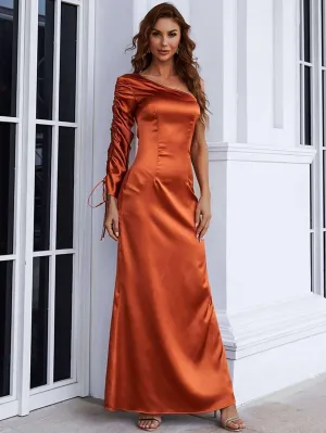 One Shoulder Drawstring Satin Dress M01787