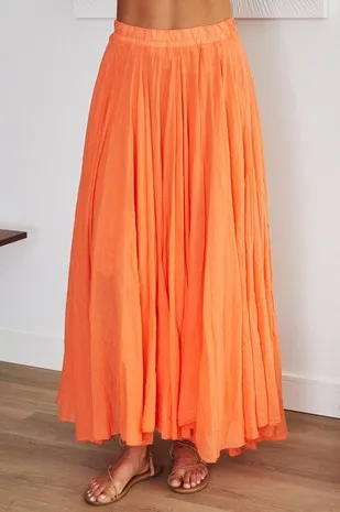 Orange Solid Double Layered Bohemian Italian Crinkle Skirt 1/15/25 9518