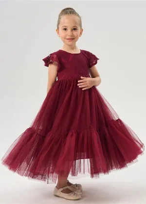 Orchid Lace Vintage Bohemian Girl Dress in Burgundy