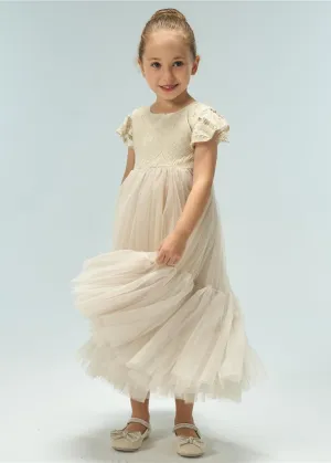 Orchid Lace Vintage Bohemian Girl Dress in Ivory