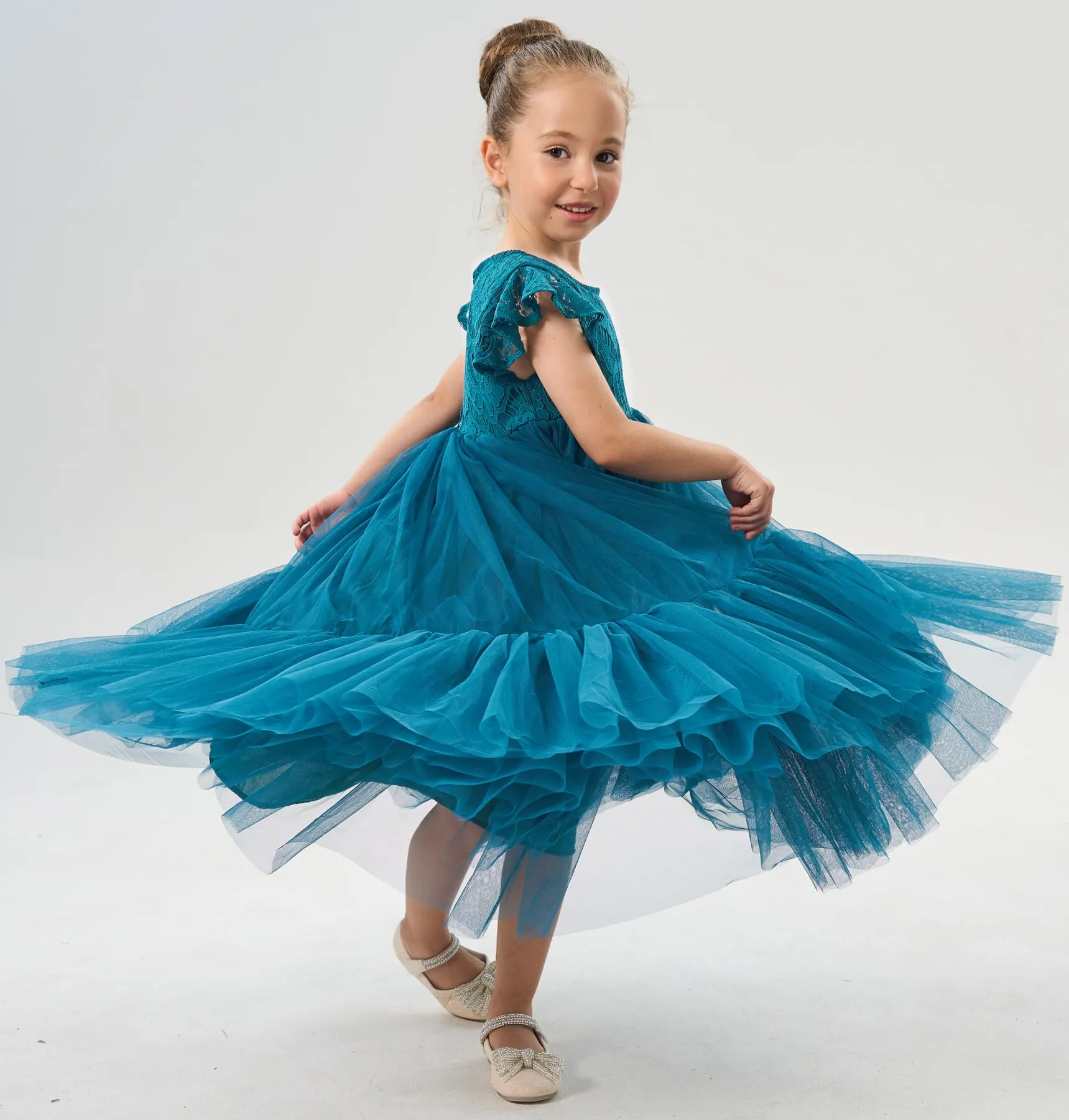 Orchid Lace Vintage Bohemian Girl Dress in Teal