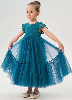 Orchid Lace Vintage Bohemian Girl Dress in Teal