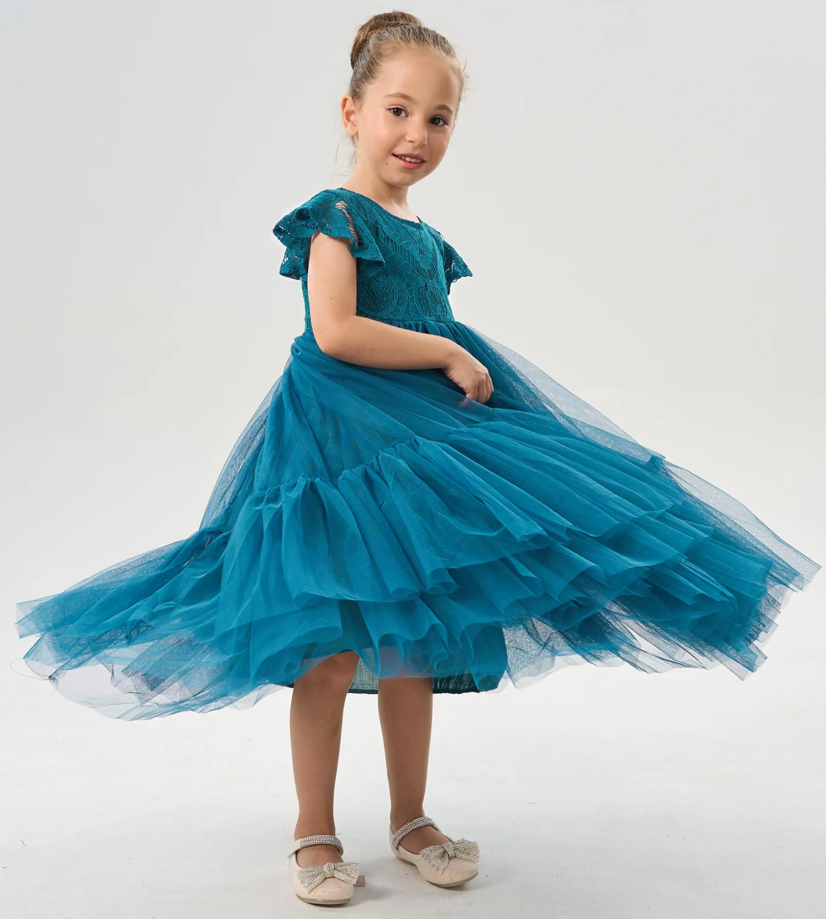 Orchid Lace Vintage Bohemian Girl Dress in Teal