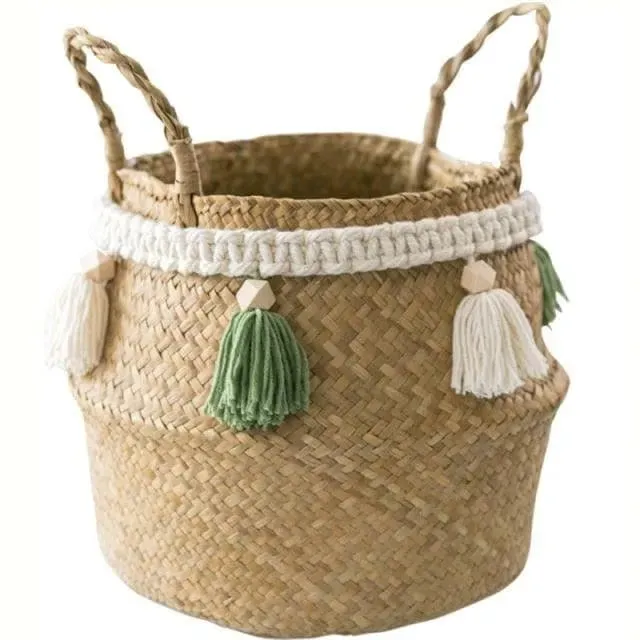Organic Seagrass Hand Woven Basket with Tassel