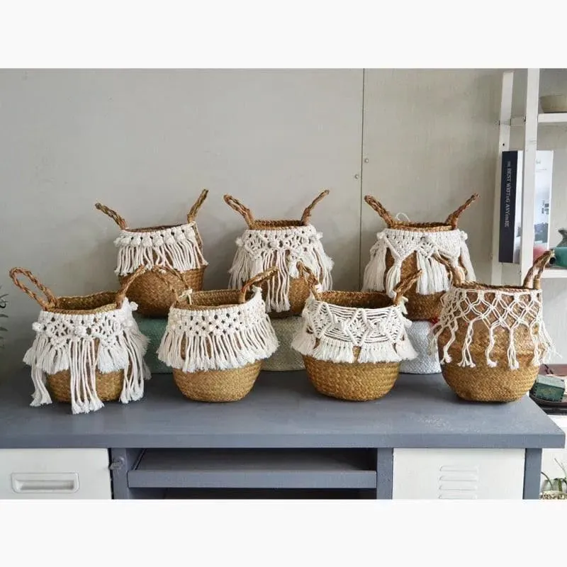 Organic Seagrass Hand Woven Basket with Tassel
