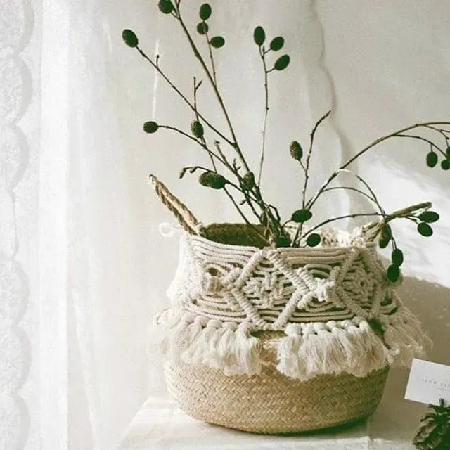 Organic Seagrass Hand Woven Basket with Tassel