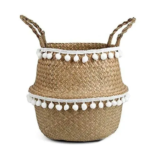 Organic Seagrass Hand Woven Basket with Tassel