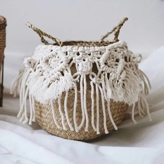 Organic Seagrass Hand Woven Basket with Tassel