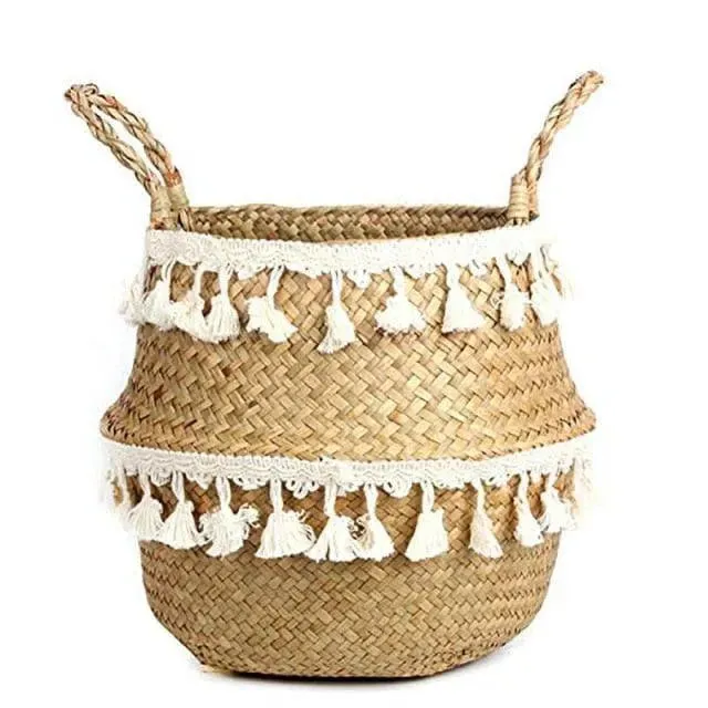 Organic Seagrass Hand Woven Basket with Tassel