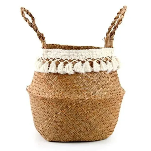 Organic Seagrass Hand Woven Basket with Tassel
