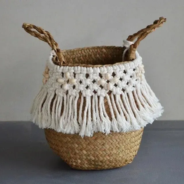 Organic Seagrass Hand Woven Basket with Tassel