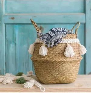 Organic Seagrass Hand Woven Basket with Tassel