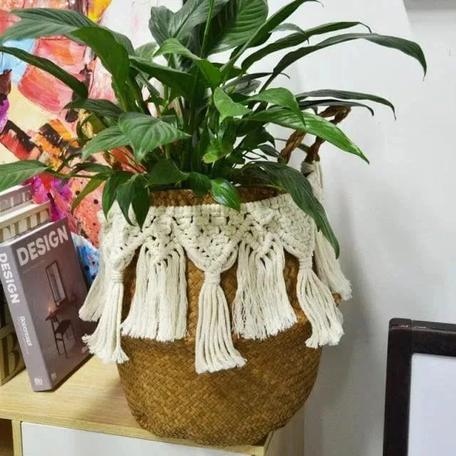 Organic Seagrass Hand Woven Basket with Tassel