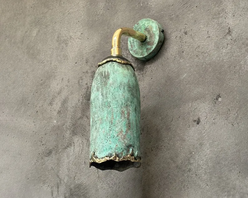 Outdoor Copper Sconce Light: Green Patina Wall Pendant Light