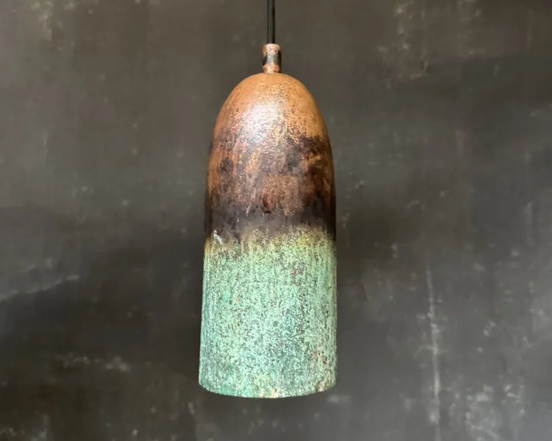 Oxidized Copper Pendant Lights – Green Patina Farmhouse Light Fixture