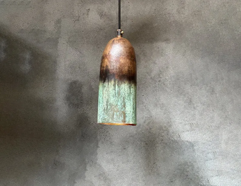 Oxidized Copper Pendant Lights – Green Patina Farmhouse Light Fixture