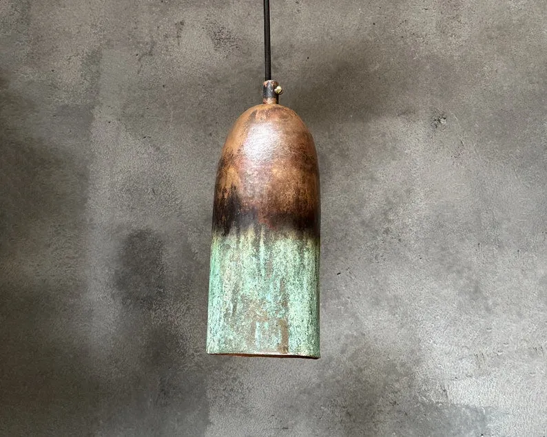 Oxidized Copper Pendant Lights – Green Patina Farmhouse Light Fixture