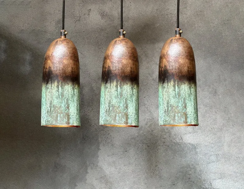 Oxidized Copper Pendant Lights – Green Patina Farmhouse Light Fixture