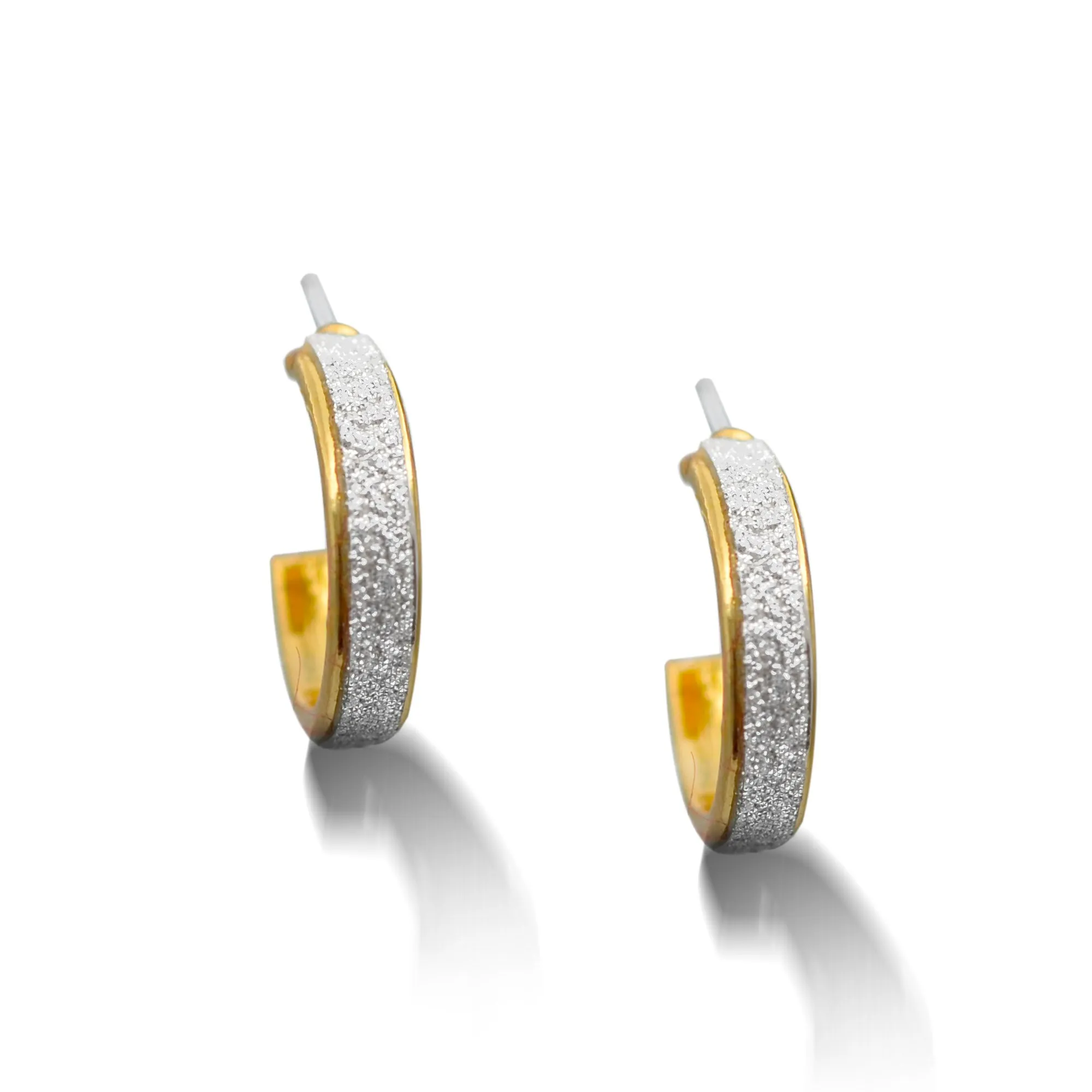 Pair Of 6 Crystal And Silver Sanded Glitter Gold Post Earrings #SQ351-E17042505A(GC1/GE7)