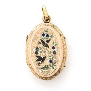 Pair of Swallows Enamel Antique Locket